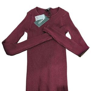 WORTH Carnelian Ribbed Jewel Neck Pulliver Burgundy Maroon Wine Red Long Sleeve